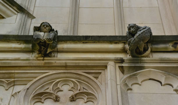 Princeton, NJ USA - November 12, 2019: University building and architectural design elements on the walls at Princeton University. New Jersey