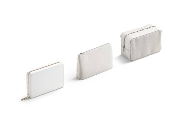 istock Blank white bag and wallet accessories mockup, side view 1987806980