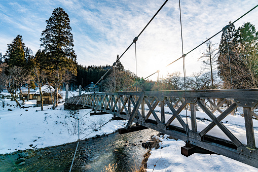 Hakuba Village Oide Suspension Bridge at winter