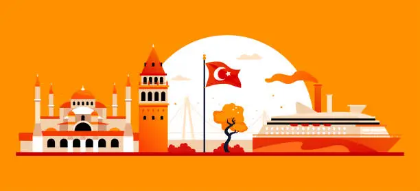 Vector illustration of Port in Turkey - modern colored vector illustration