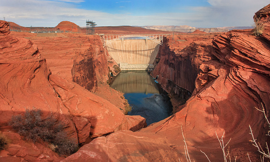 Hydroelectric station providing electricity to Las Vegas. Glen Canyon Dam and Colorado river, Arizona USA