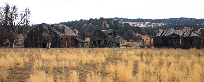 Old abandoned wooden houses, 18th century vintage farm, Arizona USA