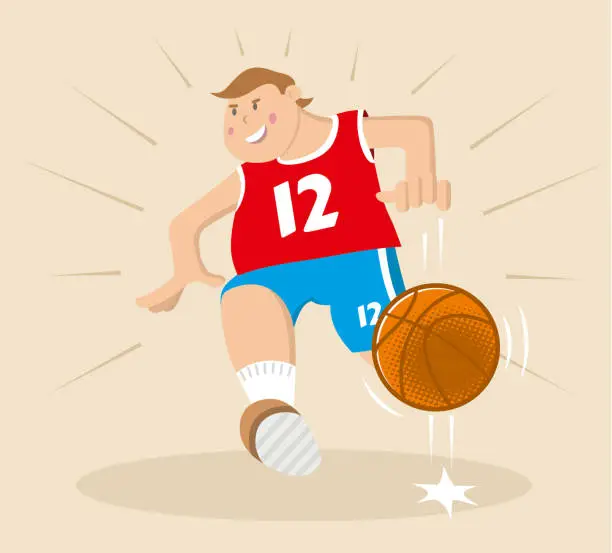 Vector illustration of Cartoon basketball player develops attack