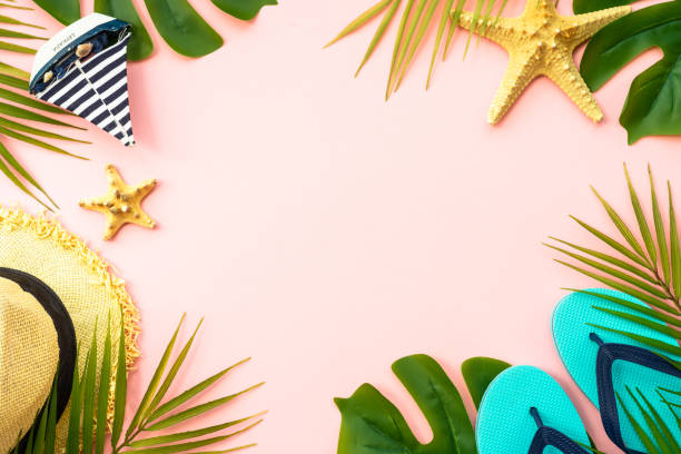 istock Summer flat lay background, sea vacation on white. 1987865472