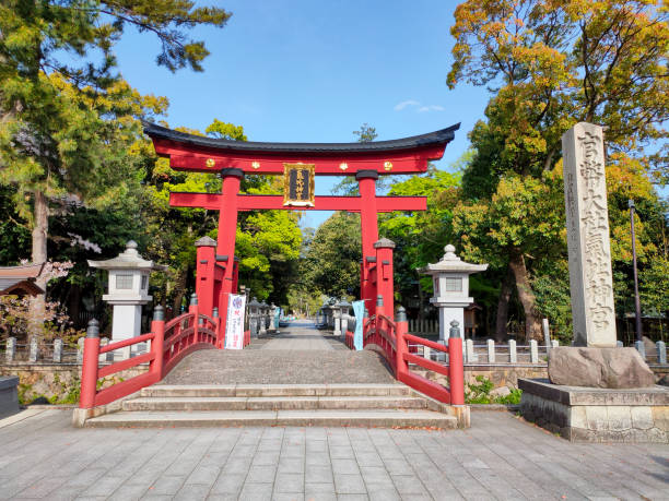 puerta torii del santuario kehi. tsuruga, fukui, japón. - chubu region fotografías e imágenes de stock