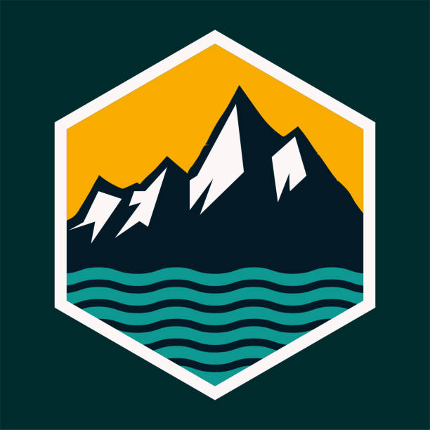 Ice Snow Mountain Hill Creek River for Adventure Badge Emblem Label Design Vector