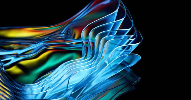 istock Blue glass waves appear to writhe on a backdrop of black. 1987934604
