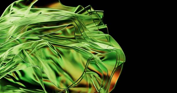 The undulating currents of transparent green glass elegantly spiral and revolve amidst the intense darkness behind them, producing a captivating and changing visual presentation.