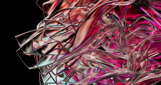 istock Beige glass waves flow with grace against the dark background. 1987943758