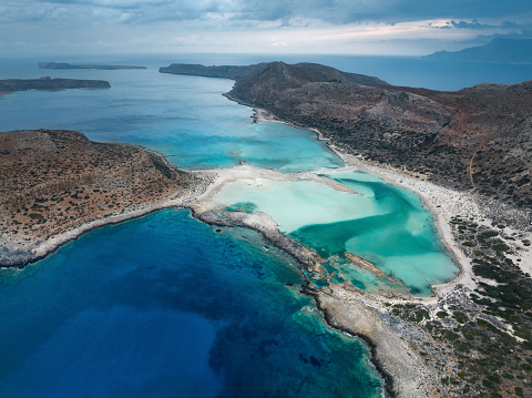 Aerial view on Balos lagoon in Crete, Greece.