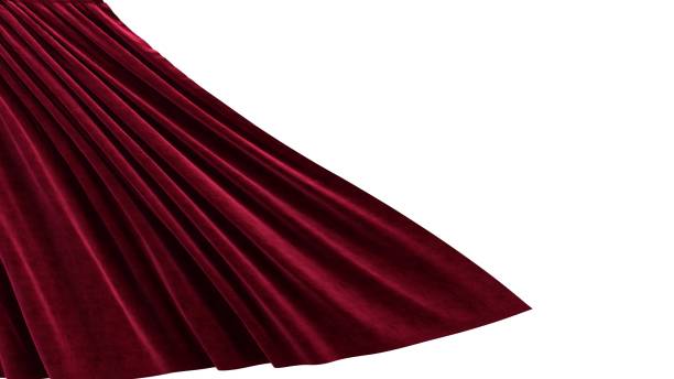 istock 3d render Flying sideways red velvet curtain on white background 1987958747