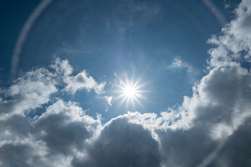 Lens effect with sun and clouds in the sky