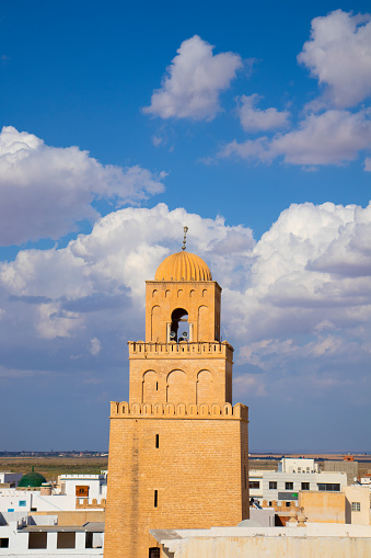 Tunisian church in a big beautiful city, panoramic view, Tunisia