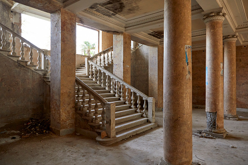 Stairs, staircase, destroyed, Lisbon, vintage, lost place, ruin,