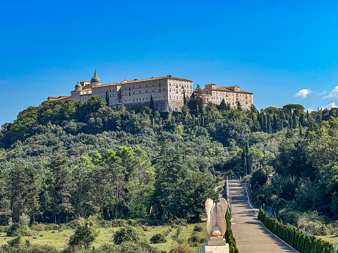The Benedictine abbey on Monte Cassino in Italy seen from the Polish war cemetery