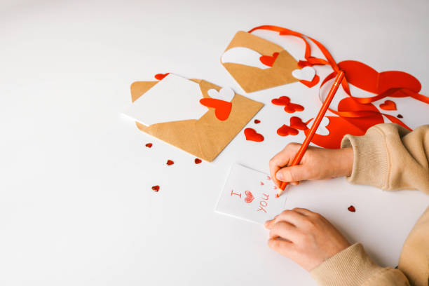 Text: I love you, children's creativity for Valentine's Day