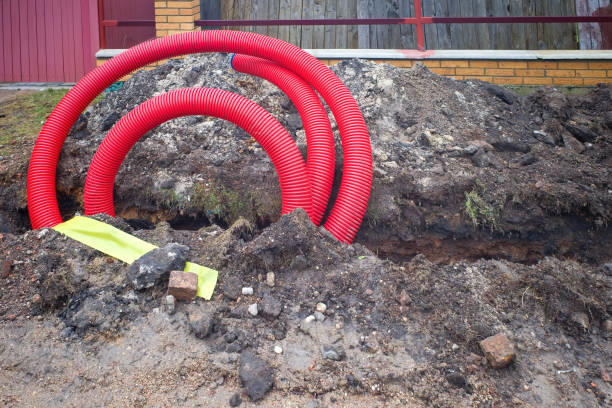istock Corrugated pipe for cable in a trench. 1988044117