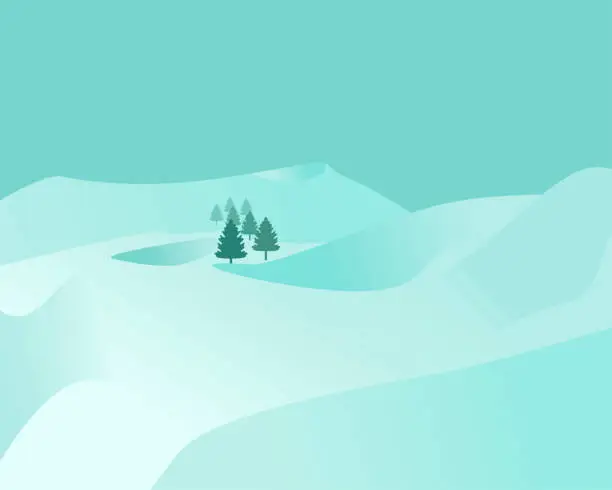 Vector illustration of Snow landscape and tree silhouettes. Minimalist style