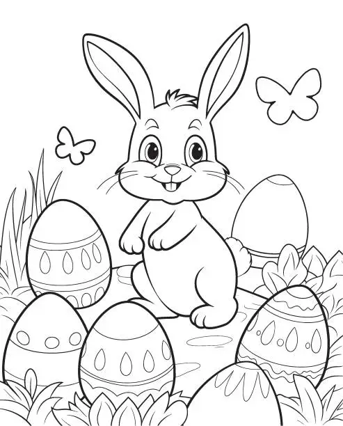 Vector illustration of Easter bunny coloring book