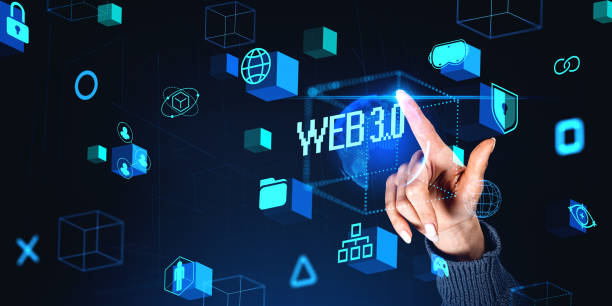 istock Woman finger touch web 3.0 internet hologram, blockchain and decentralization 1988065498