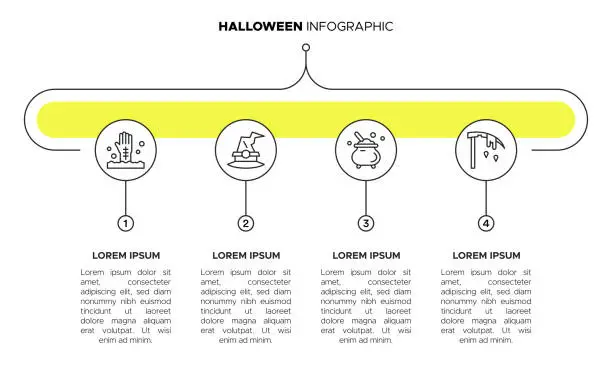 Vector illustration of Halloween Icons Infographic Template: Pumpkin, Vampire, Haunted House, Witch Hat