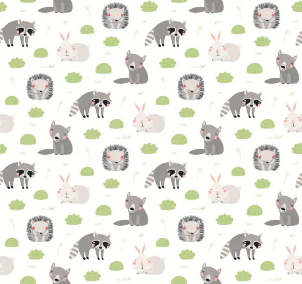 Vector illustration of Cute woodland animals seamless pattern for kids