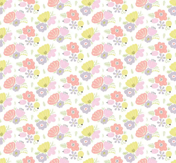 Vector illustration of Scandinavian style floral seamless pattern
