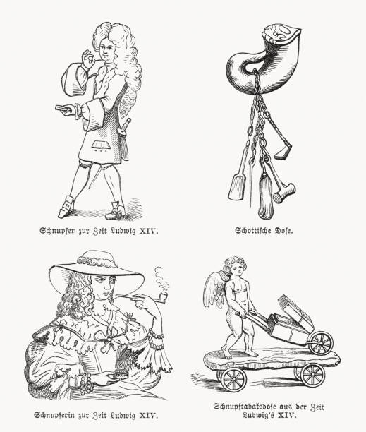 istock Snuff use in the 17th century, wood engraving, published 1869 1988156006
