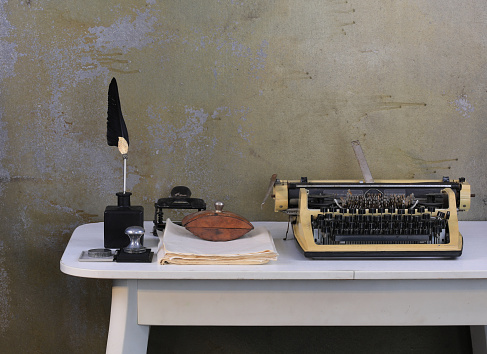 old room with a typewriter on the table