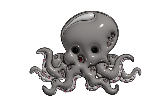 Inflated octopus toy with plasticine effect. 3d rendering illustration.