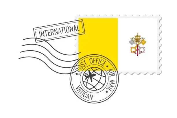 Vector illustration of Vatican postage stamp. Postcard vector illustration with national flag of the Vatican City isolated on white background.