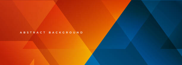 Orange and blue modern abstract wide banner with geometric shapes. Dark blue and orange abstract background. Orange and blue modern abstract wide banner with geometric shapes. Dark blue and orange abstract background. Vector illustration abstract technology orange stock illustrations