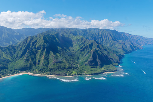 erial view from a tourist plane of an amazing Na Pali Coast, Island of Kauai, Hawaii
