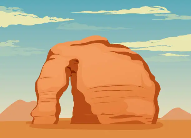 Vector illustration of Jabal Al-Fil - Elephant Rock in Al-Ula, Saudi Arabia  - Stock Illustration