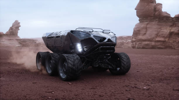 istock Electric rover on alien planet. Mars surface. 3d rendering. 1988297522