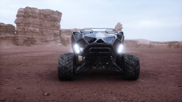 istock Electric rover on alien planet. Mars surface. 3d rendering. 1988298854