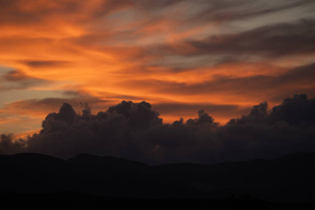 Majestic sunset in the mountains landscape. Dramatic sky.