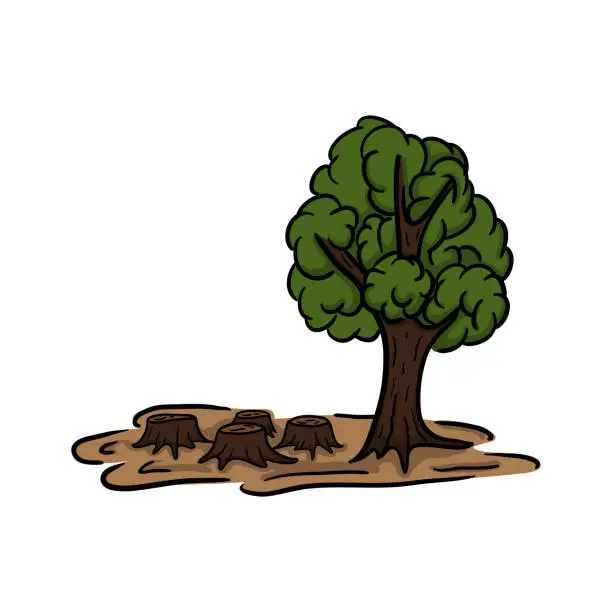 Vector illustration of Tree and stumps from a cut down forest. Ecological catastrophy