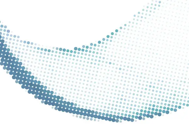 Vector illustration of Dotted grey blue wave with halftone effect on white background