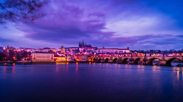 istock Prague Castle and Vitava River evening view, Prague, Czech Republic 1988351545