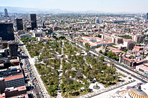 Aerial view of the Alameda in México City from the top of the Torre Latinoamericana México