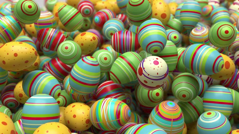 A shower of Easter eggs floods the screen with color, making a lively transition or background for Easter celebrations.