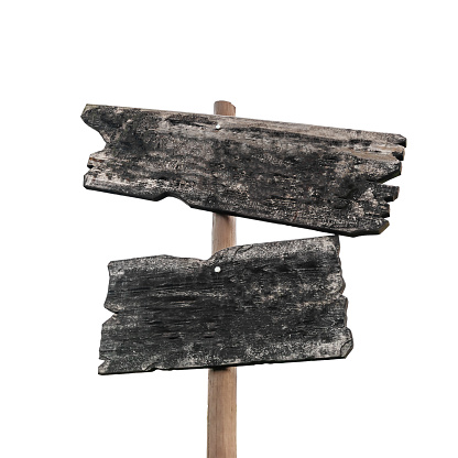Wooden sign on pole isolated empty rustic message guidepost grunge  simple