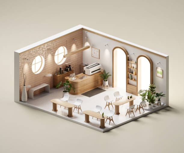istock Isometric room minimal cafe store open inside interior architecture 3d rendering digital art without AI generated 1988378543