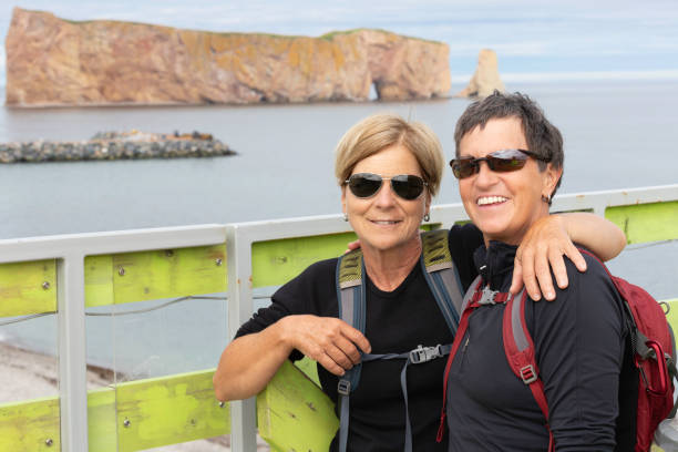 Two tourism women visiting Gaspesie