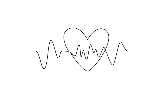 Continuous one line heart pulse symbol drawing. Healthy medicine icon in simple linear doodle style vector illustration with editable stroke. Design for healthcare concept