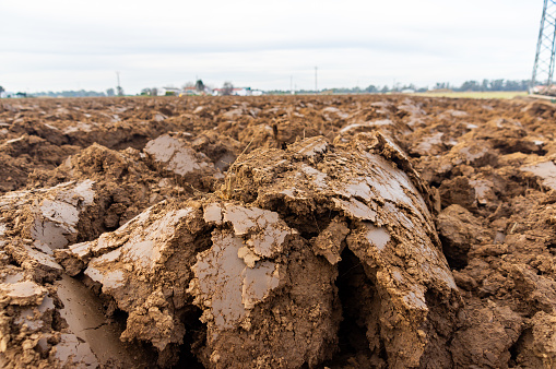 Earth Textures: Clods in Close-up on Plowed Field Ready for Planting.