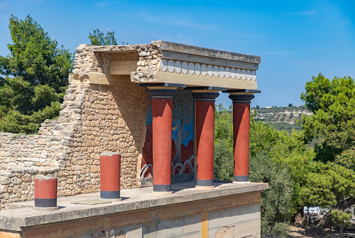 A picture of the North Entrance at the Knossos Palace.