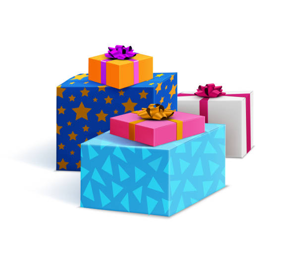 illustrazioni stock, clip art, cartoni animati e icone di tendenza di pile of surprises, festive gift boxes, mountain of gift boxes - birthday present christmas pink white background