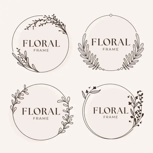 Vector illustration of Set of Outline Floral Frames